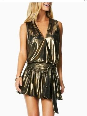 Ramy Brook Vega Metallic Mini Dress XS Gold Copper Sleeveless Cocktail